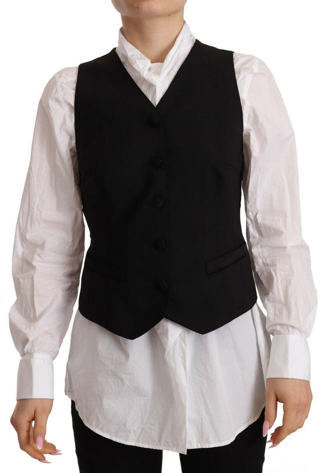 Dolce & Gabbana Black Button Down Sleeveless Vest Viscose Top - GENUINE AUTHENTIC BRAND LLC  