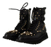 Dolce & Gabbana Black Leather Crystal Embellished Boots Shoes - GENUINE AUTHENTIC BRAND LLC  