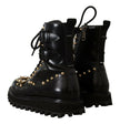 Dolce & Gabbana Black Leather Crystal Embellished Boots Shoes - GENUINE AUTHENTIC BRAND LLC  