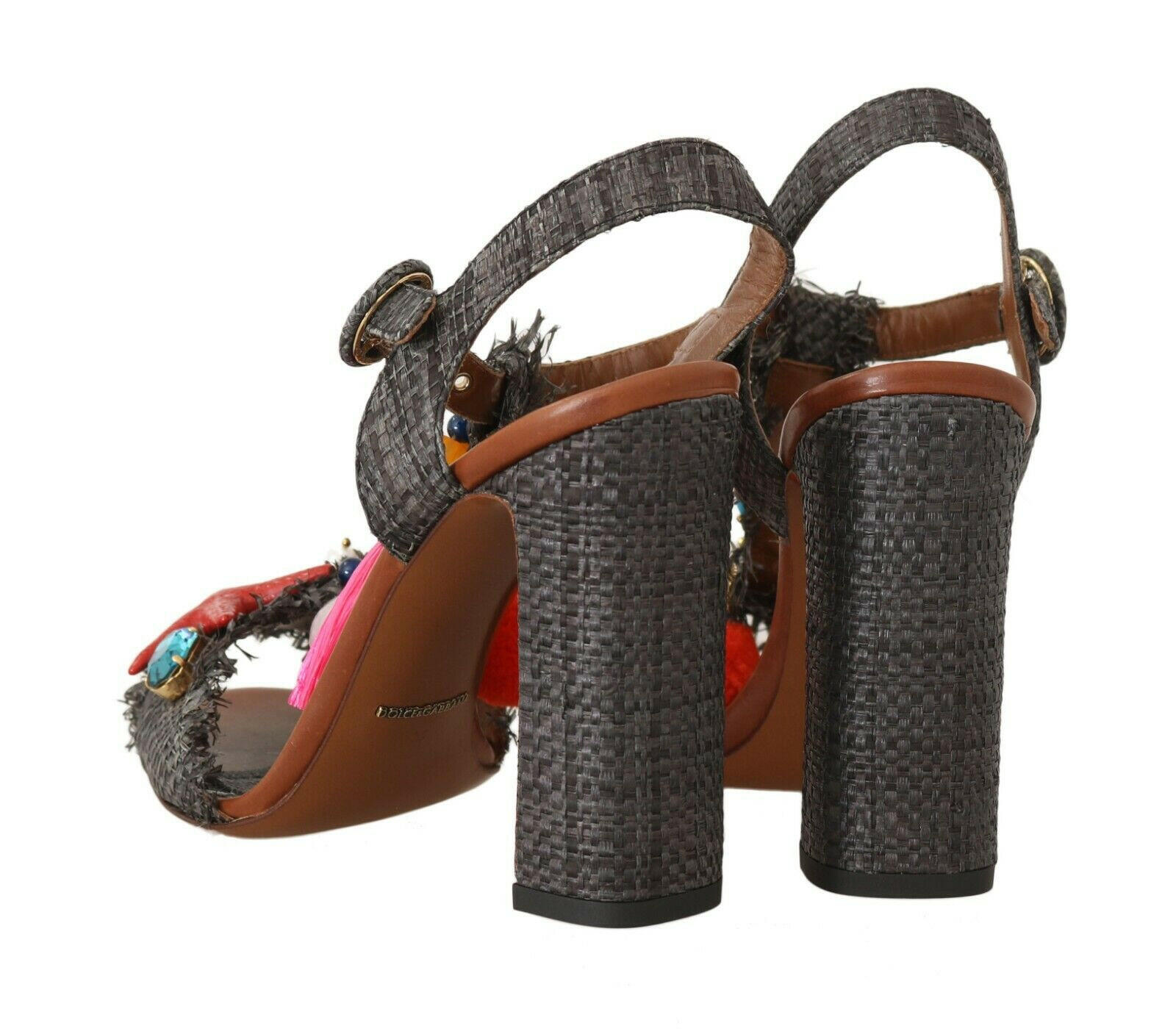 Dolce & Gabbana Gray Straw MARINA Sea Star Sandals