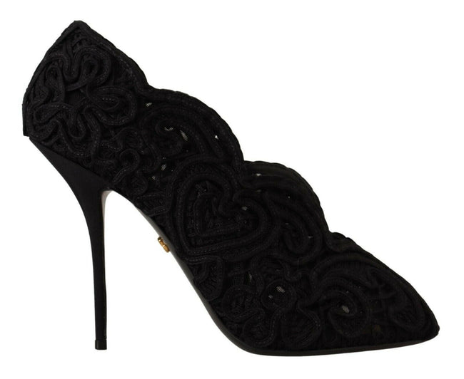 Dolce & Gabbana Black Cordonetto Ricamo Pump Open Toe Shoes - GENUINE AUTHENTIC BRAND LLC  