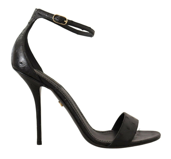 Dolce & Gabbana Black Ostrich Ankle Strap Heels Sandals Shoes - GENUINE AUTHENTIC BRAND LLC  