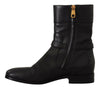 Dolce & Gabbana Black Leather Flats Logo Short Boots Shoes - GENUINE AUTHENTIC BRAND LLC  