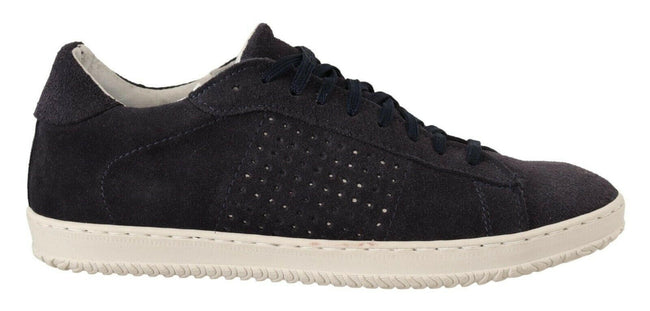 La Scarpa Italiana Black Suede Perforated Lace Up Sneakers Shoes - GENUINE AUTHENTIC BRAND LLC  