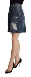 Dolce & Gabbana Blue Distressed Cotton High Waist Bermuda Shorts - GENUINE AUTHENTIC BRAND LLC  