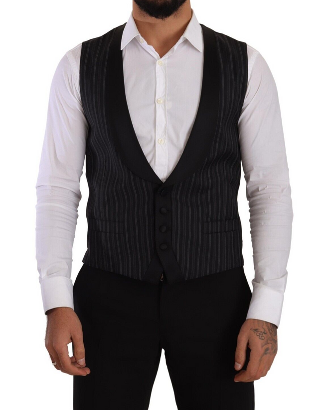 Dolce & Gabbana Black Striped Wool Silk Waistcoat Vest - GENUINE AUTHENTIC BRAND LLC  