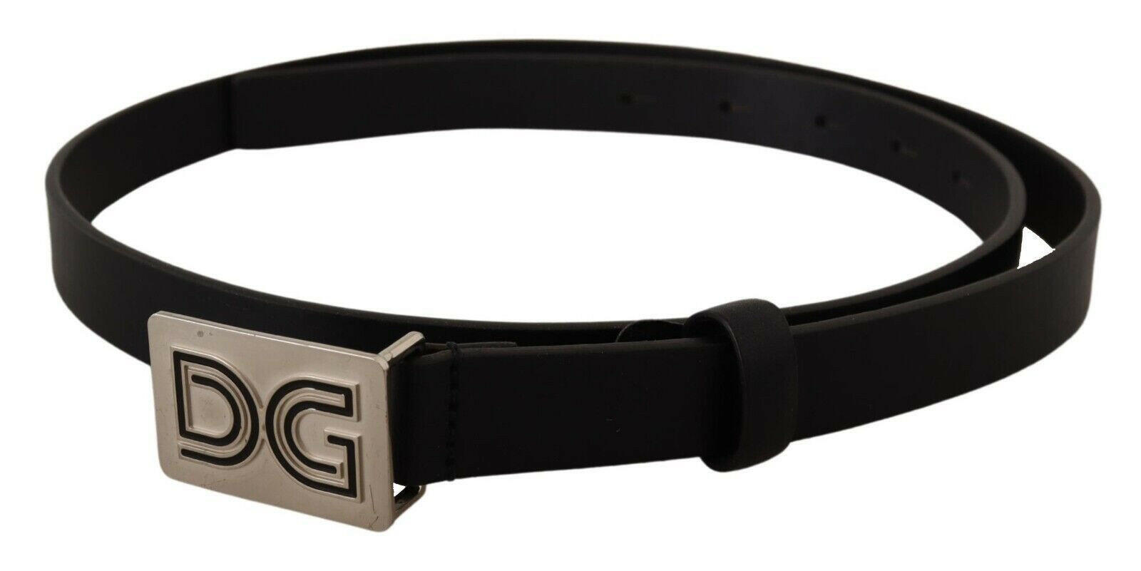 Dolce & Gabbana Black Leather Silver DG Logo Buckle Belt - GENUINE AUTHENTIC BRAND LLC  