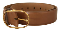 Dolce & Gabbana Brown Leather Gold Metal Oval Buckle Belt - GENUINE AUTHENTIC BRAND LLC  
