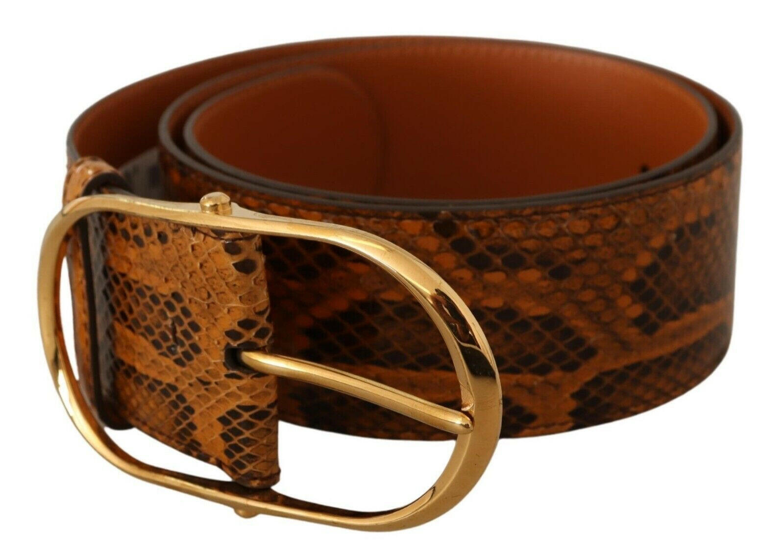 Dolce & Gabbana Brown Exotic Leather Gold Oval Buckle Belt - GENUINE AUTHENTIC BRAND LLC  