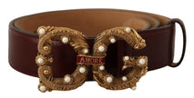 Dolce & Gabbana Bordeaux Leather Brass Logo Buckle Baroque Amore Belt - GENUINE AUTHENTIC BRAND LLC  