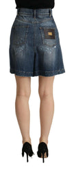 Dolce & Gabbana Blue Distressed Cotton High Waist Bermuda Shorts - GENUINE AUTHENTIC BRAND LLC  