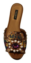 Dolce & Gabbana Multicolor Floral Embellished Slides Flats Shoes - GENUINE AUTHENTIC BRAND LLC  