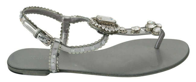 Dolce & Gabbana Silver Crystal Sandals Flip Flops Shoes - GENUINE AUTHENTIC BRAND LLC  