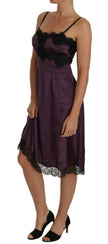 Dolce & Gabbana Purple Silk Stretch Black Lace A-Line Dress - GENUINE AUTHENTIC BRAND LLC  