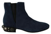 Dolce & Gabbana Blue Suede Embellished Studded Boots Shoes - GENUINE AUTHENTIC BRAND LLC  