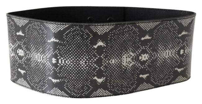 Ermanno Scervino Black Wide Leather Snakeskin Design Waist Belt - GENUINE AUTHENTIC BRAND LLC  