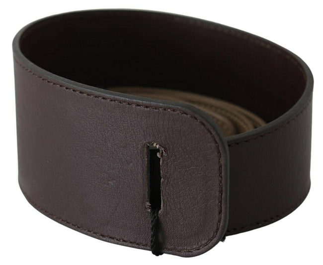 GF Ferre Brown Genuine Leather Logo Wide Waist Belt - GENUINE AUTHENTIC BRAND LLC  