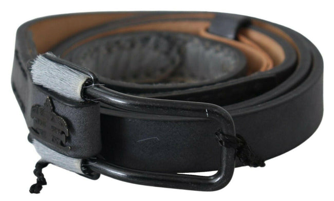 Ermanno Scervino Black Leather Fringes Logo Buckle Belt - GENUINE AUTHENTIC BRAND LLC  