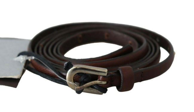 Ermanno Scervino Brown Leather Studded Slim Buckle Waist  Belt - GENUINE AUTHENTIC BRAND LLC  