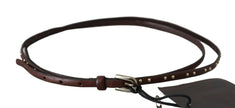 Ermanno Scervino Brown Leather Studded Slim Buckle Waist  Belt - GENUINE AUTHENTIC BRAND LLC  