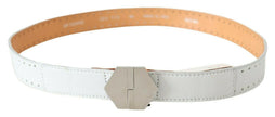 GF Ferre White Leather Hexagon Logo Buckle Waist Belt - GENUINE AUTHENTIC BRAND LLC  