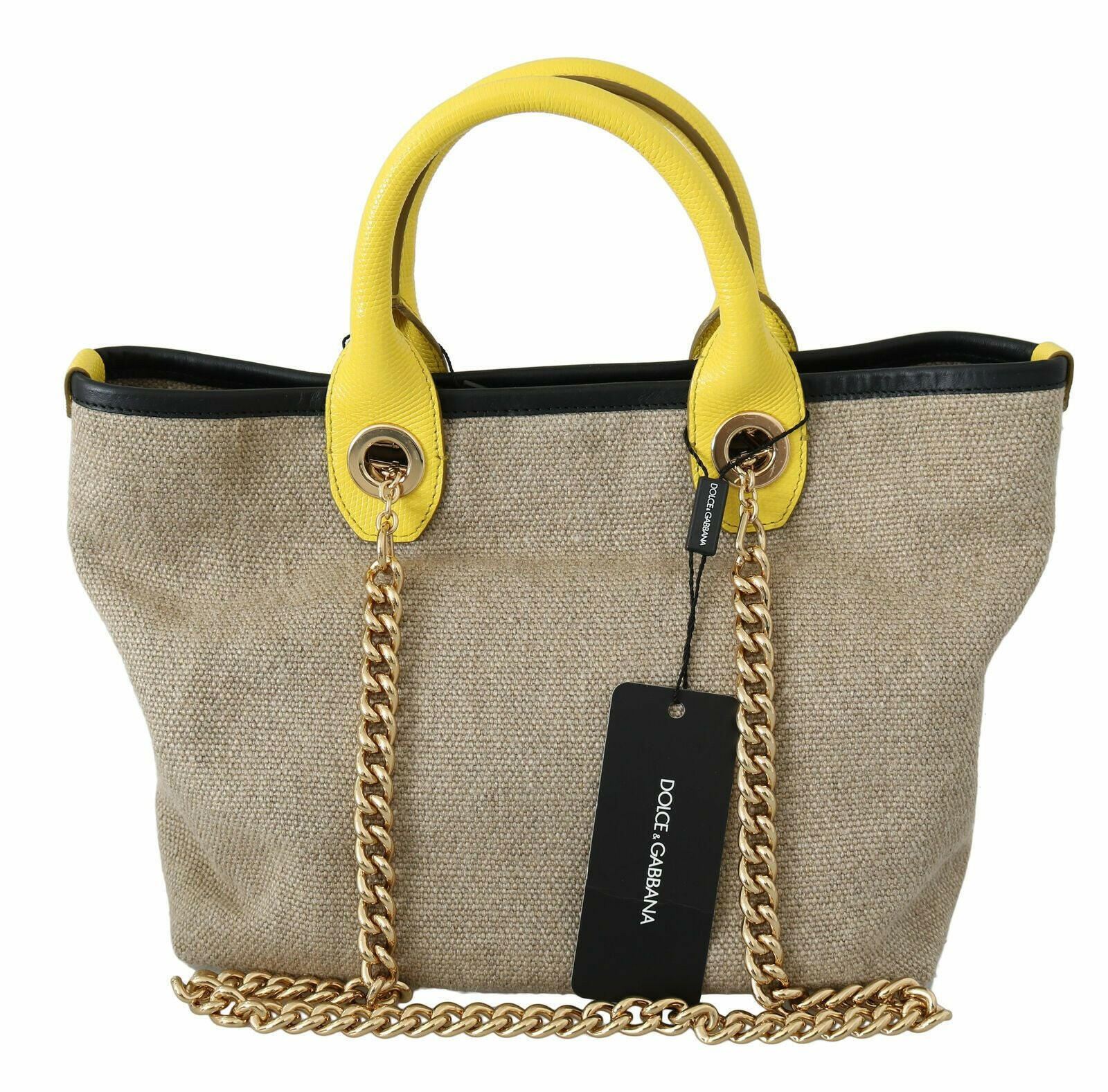 Dolce & Gabbana Beige Gold Chain Strap Shoulder Sling Purse Tote Bag - GENUINE AUTHENTIC BRAND LLC  