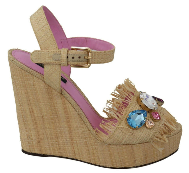 Dolce & Gabbana Beige Rhinestones Wedge Heel Sandals Shoes - GENUINE AUTHENTIC BRAND LLC  