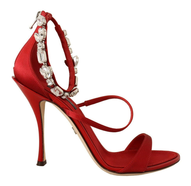Dolce & Gabbana Red Satin Crystals Sandals Keira Heels Shoes - GENUINE AUTHENTIC BRAND LLC  