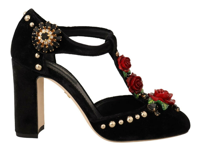 Dolce & Gabbana Black Mary Jane Pumps Roses Crystals Shoes - GENUINE AUTHENTIC BRAND LLC  