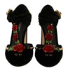 Dolce & Gabbana Black Mary Jane Pumps Roses Crystals Shoes