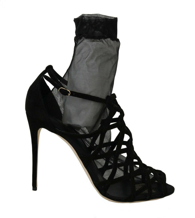 Dolce & Gabbana Black Suede Tulle Ankle Boots Sandal Shoes - GENUINE AUTHENTIC BRAND LLC  