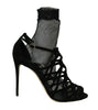 Dolce & Gabbana Black Suede Tulle Ankle Boots Sandal Shoes