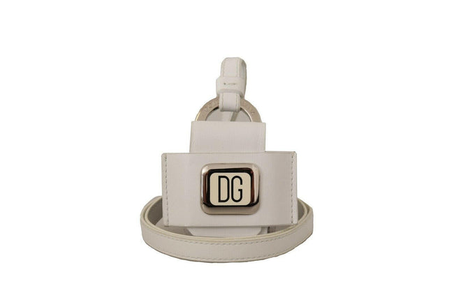 Dolce & Gabbana White Leather Strap Silver Metal Airpods Case - GENUINE AUTHENTIC BRAND LLC  