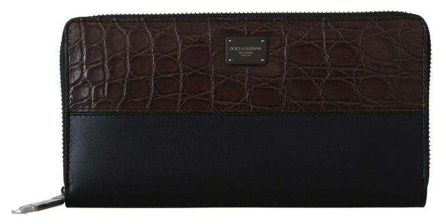 Dolce & Gabbana Black Zip Around Continental Clutch Exotic Leather Wallet - GENUINE AUTHENTIC BRAND LLC  