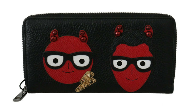 Dolce & Gabbana Black Red Leather #DGFAMILY Zipper Continental Wallet - GENUINE AUTHENTIC BRAND LLC  