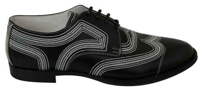 Dolce & Gabbana Black Leather Derby Formal White Lace Shoes - GENUINE AUTHENTIC BRAND LLC  