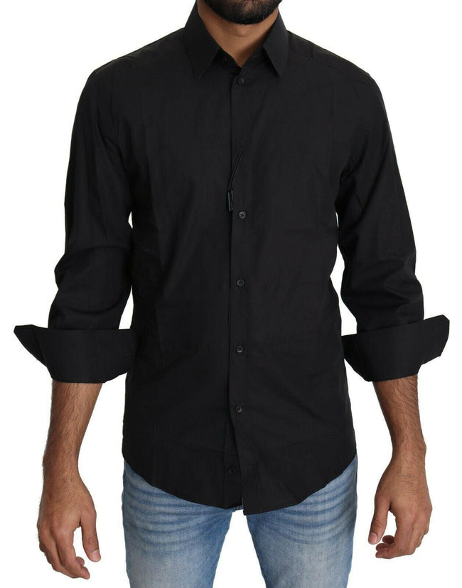 Dolce & Gabbana Black Cotton Formal Dress Men Top Shirt - GENUINE AUTHENTIC BRAND LLC  