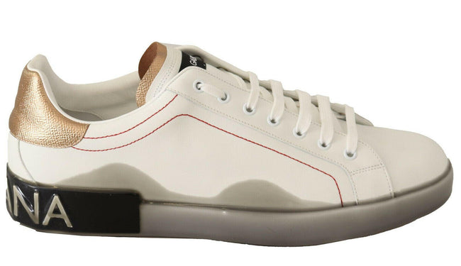Dolce & Gabbana White Gold Leather Low Top Sneakers Casual Shoes - GENUINE AUTHENTIC BRAND LLC  