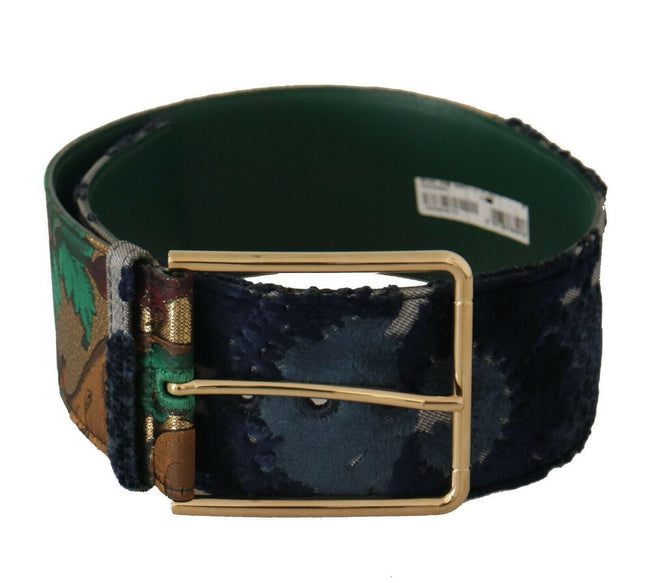 Dolce & Gabbana Green Jaquard Embroid Leather Gold Metal Belt - GENUINE AUTHENTIC BRAND LLC  