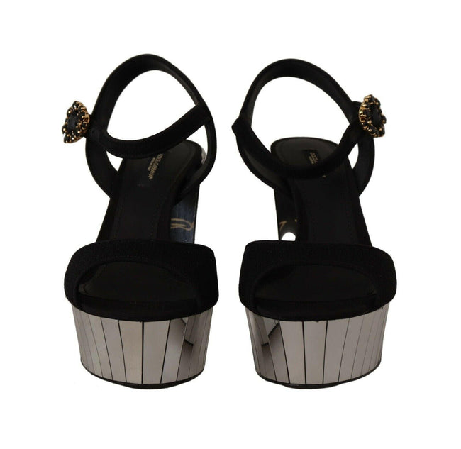 Dolce & Gabbana Black Crystals Ankle Strap Platform Sandals Shoes - GENUINE AUTHENTIC BRAND LLC  