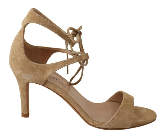 Maria Christina Beige Suede Leather Ankle Strap Pumps Shoes - GENUINE AUTHENTIC BRAND LLC  