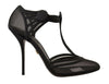 Dolce & Gabbana Black Mesh T-strap Stiletto Heels Pumps Shoes