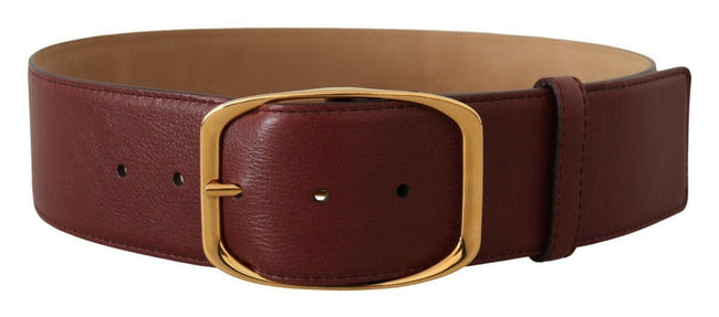 Dolce & Gabbana Maroon Leather Gold Metal Square Buckle Belt - GENUINE AUTHENTIC BRAND LLC  