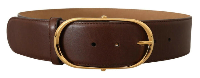 Dolce & Gabbana Brown Leather Gold Metal Oval Buckle Belt - GENUINE AUTHENTIC BRAND LLC  