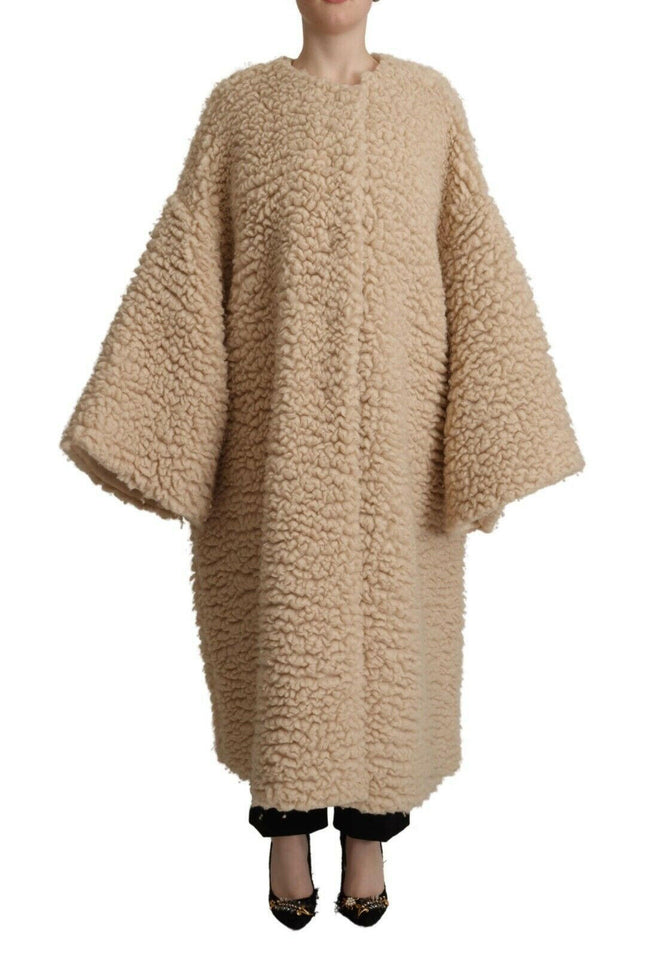 Dolce & Gabbana Beige Cashmere Wool Faux Fur Coat Jacket - GENUINE AUTHENTIC BRAND LLC  