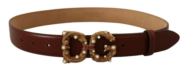 Dolce & Gabbana Brown Leather Brass Logo Buckle Amore Belt - GENUINE AUTHENTIC BRAND LLC  
