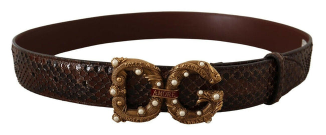 Dolce & Gabbana Brown Exotic Leather Logo Buckle Amore Belt - GENUINE AUTHENTIC BRAND LLC  