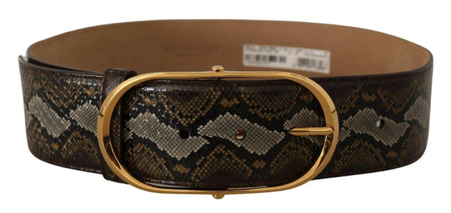 Dolce & Gabbana Brown Python Leather Gold Oval Buckle Belt - GENUINE AUTHENTIC BRAND LLC  
