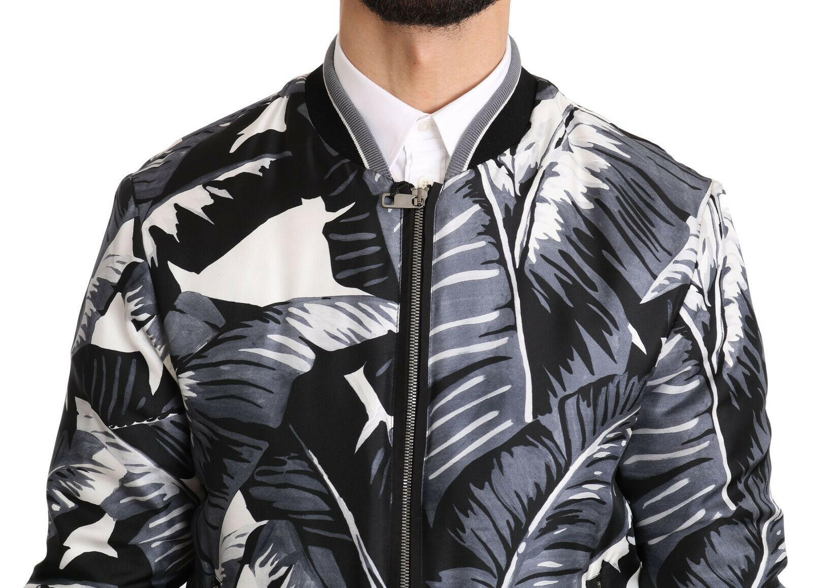 Dolce & Gabbana Black Silk Banana Leaf Print Bomber Jacket - GENUINE AUTHENTIC BRAND LLC  