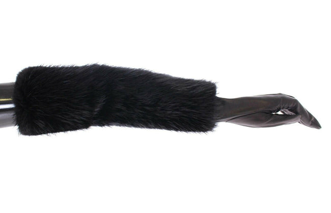Dolce & Gabbana Black Beaver Fur Lambskin Leather Elbow Gloves - GENUINE AUTHENTIC BRAND LLC  